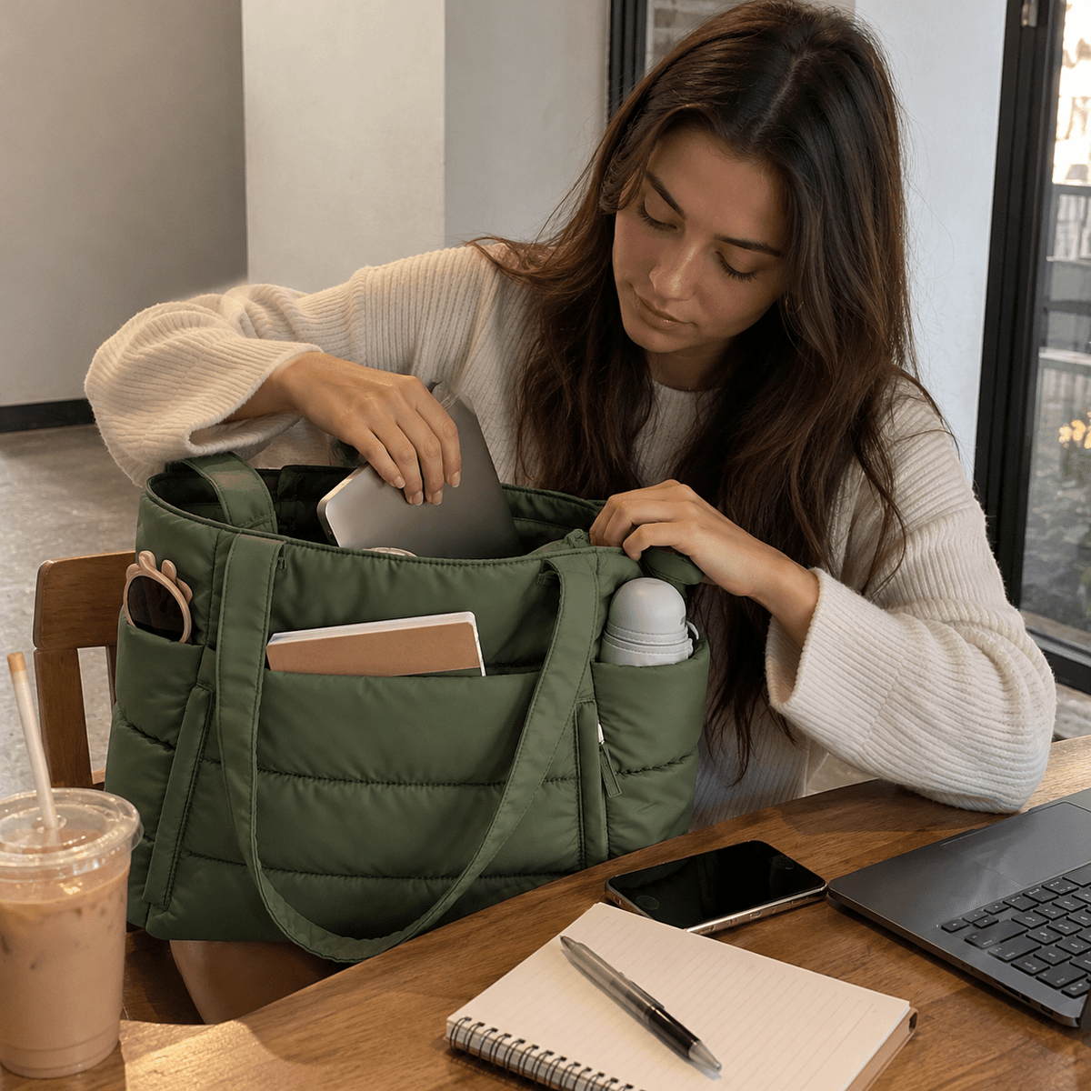 Women's 20-Liter Quilted Tote Bag with Large Capacity, Multiple Compartments, and Water Resistance — Lucie Roven Women's 20-Liter Quilted Tote Bag with Large Capacity, Multiple Compartments, and Water Resistance — Lucie Roven 