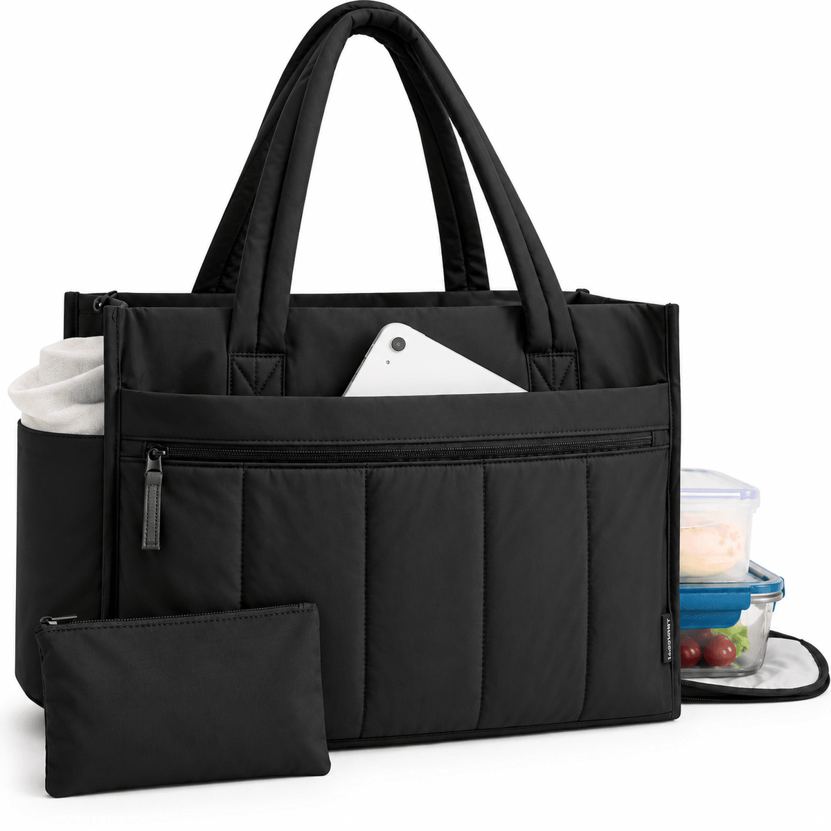 Women's 30L Padded Tote Bag with Large Capacity and Multifunctional Side Compartment – ELLISON Women's 30L Padded Tote Bag with Large Capacity and Multifunctional Side Compartment – ELLISON Black