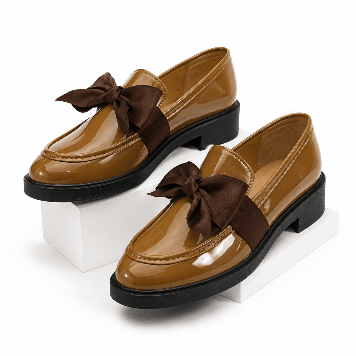 Women's Casual Leather Loafers, Comfortable, Charming, with a Retro Bow – MELINIE Women's Casual Leather Loafers, Comfortable, Charming, with a Retro Bow – MELINIE Khaki