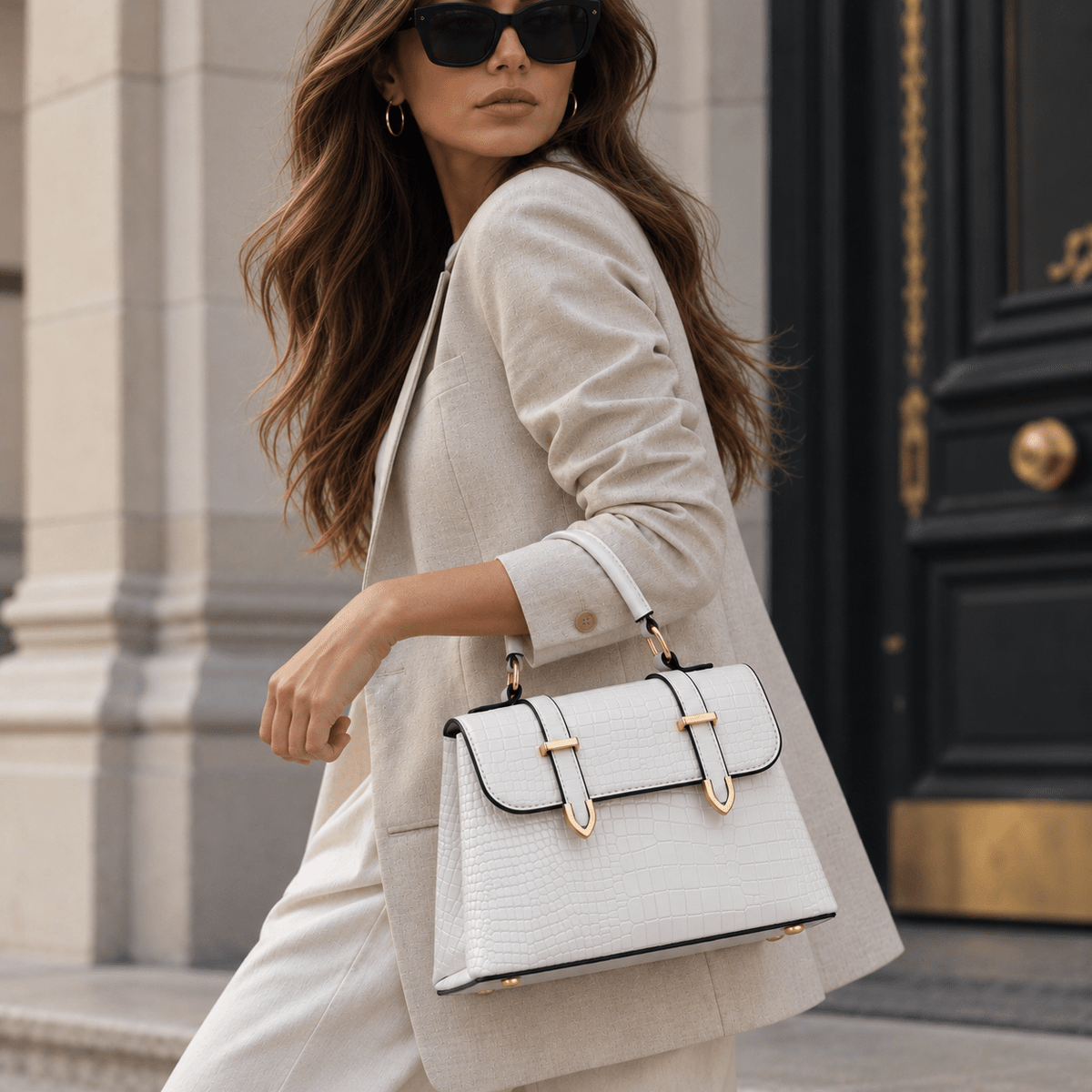 Women's Elegant Crocodile-Textured Leather Handbag with Vintage Design – Josephine Women's Elegant Crocodile-Textured Leather Handbag with Vintage Design – Josephine 