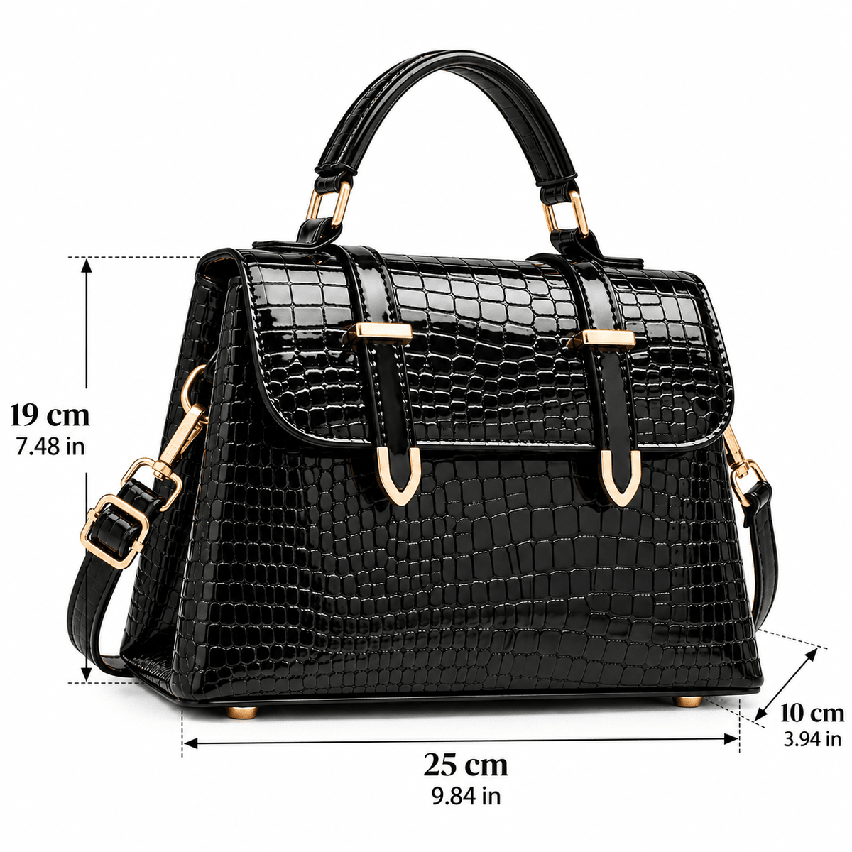 Women's Elegant Crocodile-Textured Leather Handbag with Vintage Design – Josephine Women's Elegant Crocodile-Textured Leather Handbag with Vintage Design – Josephine 