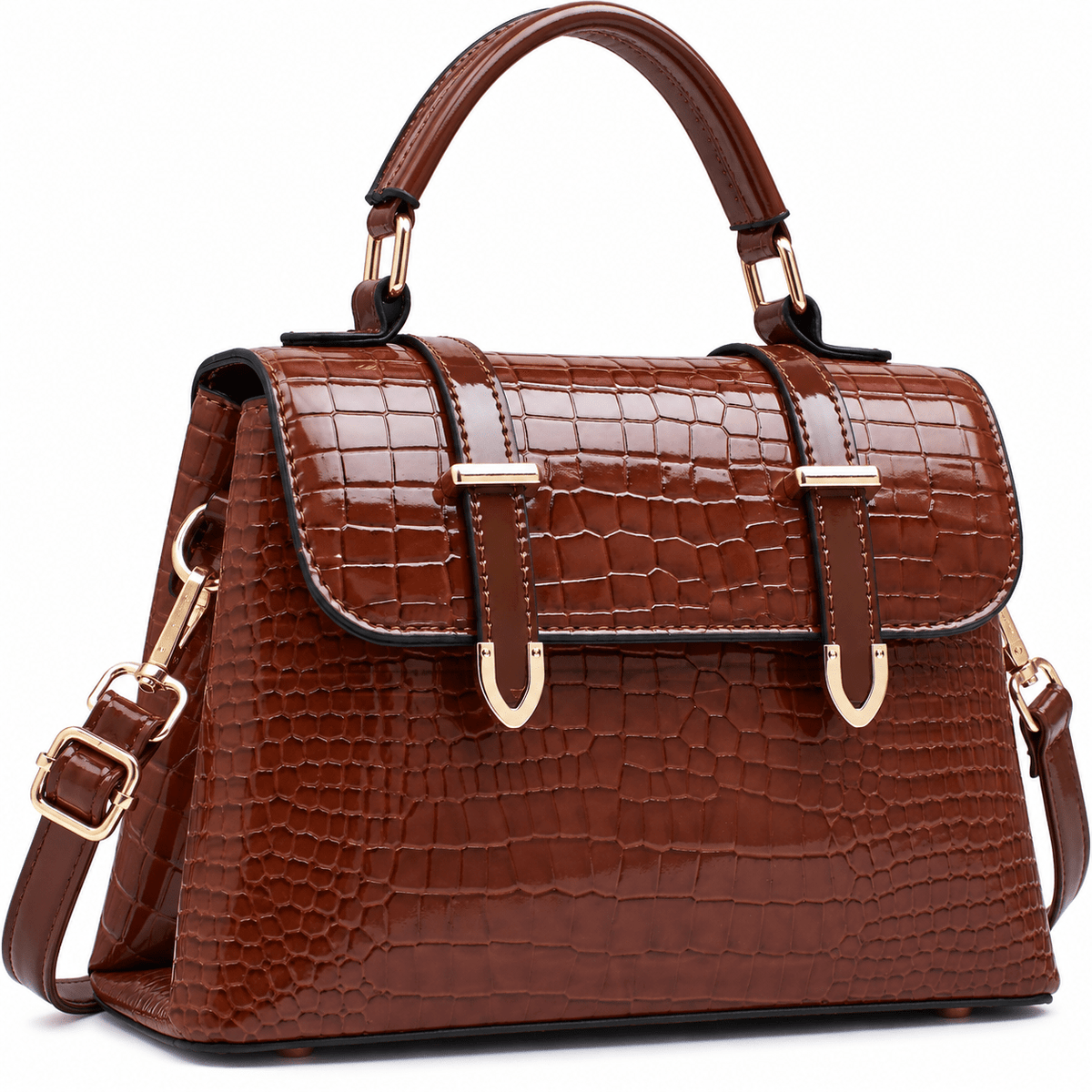 Women's Elegant Crocodile-Textured Leather Handbag with Vintage Design – Josephine Women's Elegant Crocodile-Textured Leather Handbag with Vintage Design – Josephine Brown