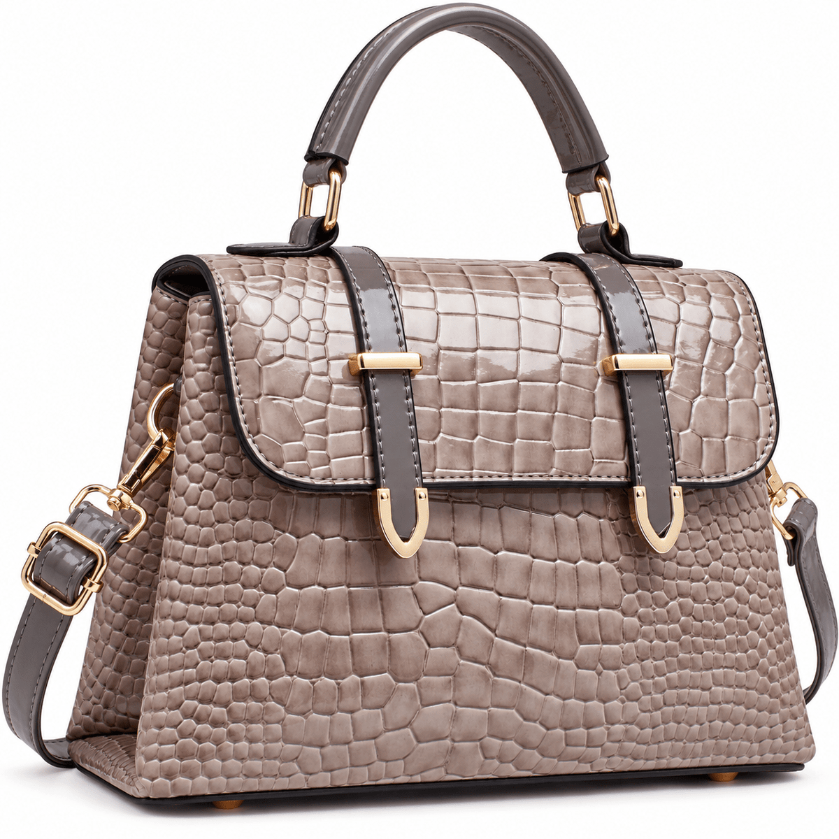 Women's Elegant Crocodile-Textured Leather Handbag with Vintage Design – Josephine Women's Elegant Crocodile-Textured Leather Handbag with Vintage Design – Josephine Taupe