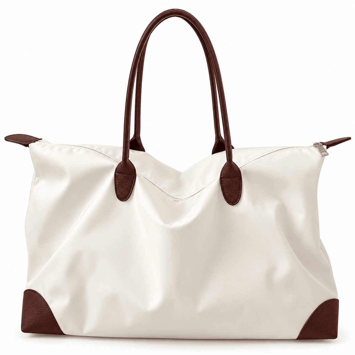 Women's Large-Capacity Waterproof Tote Bag with Leather Trim – VERONNE Women's Large-Capacity Waterproof Tote Bag with Leather Trim – VERONNE White
