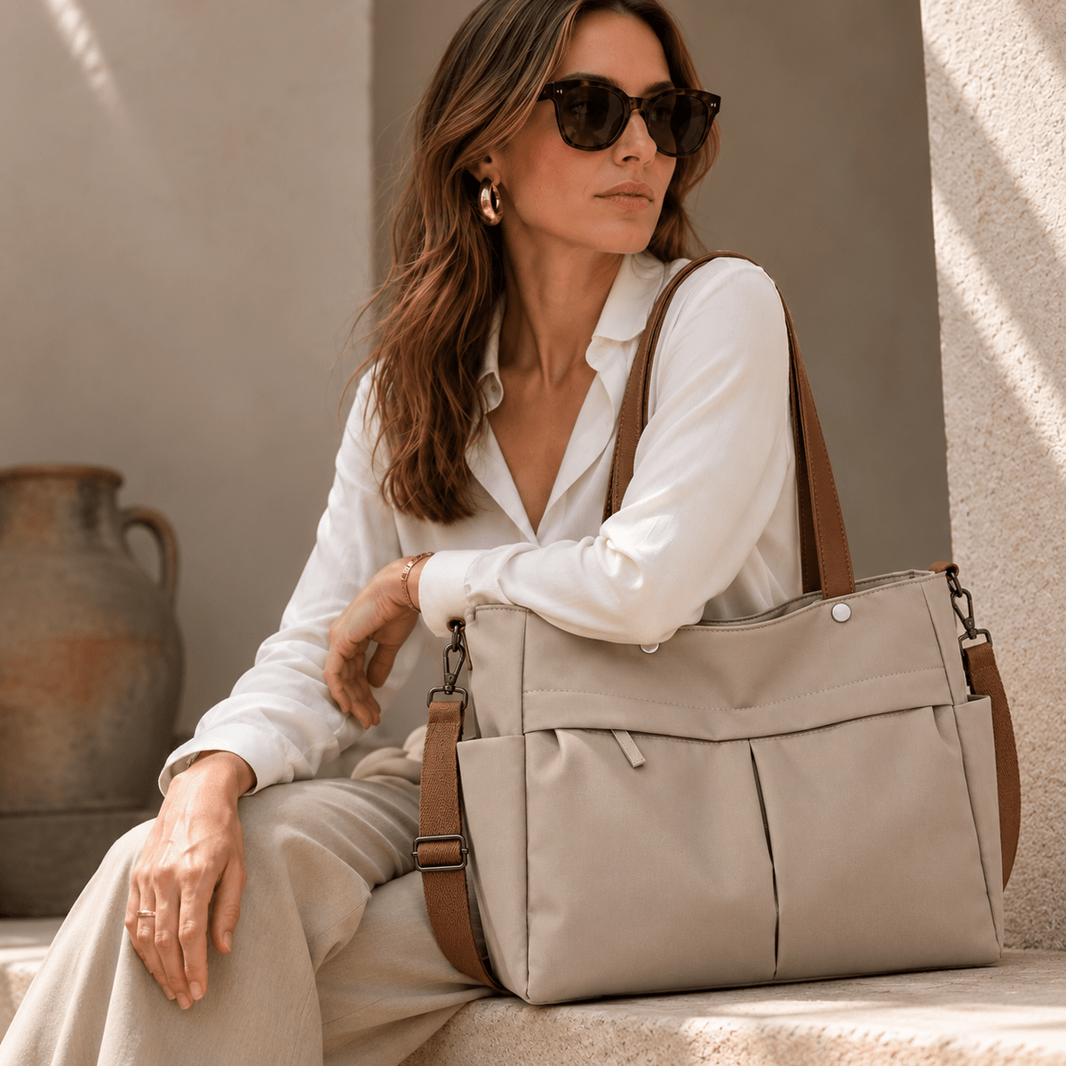 Women's Nylon Tote Bag with Multiple Pockets and Large Capacity — Élise Monceau Women's Nylon Tote Bag with Multiple Pockets and Large Capacity — Élise Monceau 