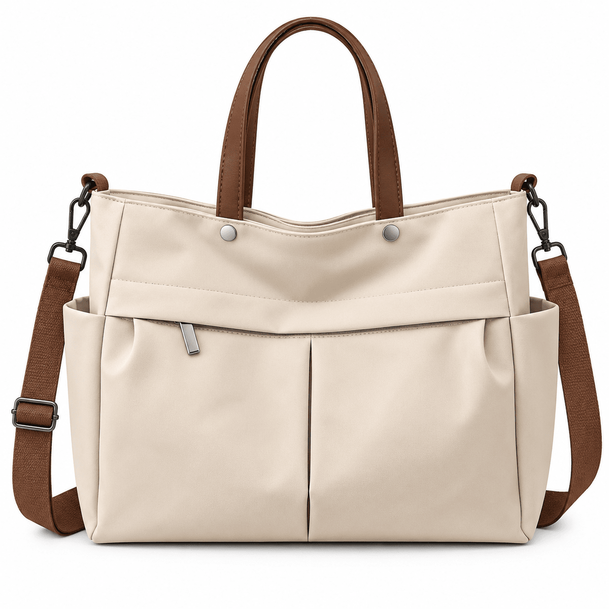 Women's Nylon Tote Bag with Multiple Pockets and Large Capacity — Élise Monceau Women's Nylon Tote Bag with Multiple Pockets and Large Capacity — Élise Monceau Beige