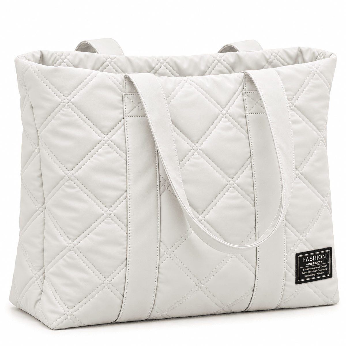 Women's Quilted Tote Bag with Large Capacity and Elegant Design — Laurene Fontaine Women's Quilted Tote Bag with Large Capacity and Elegant Design — Laurene Fontaine White