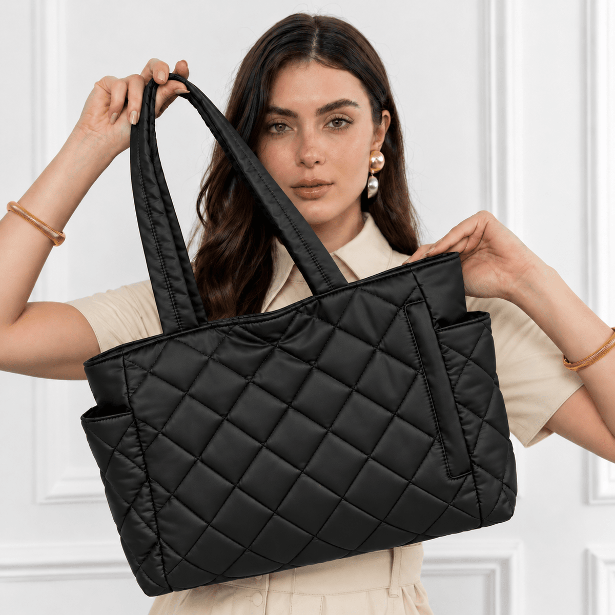 Women's Quilted Tote Bag with Multiple Compartments and Large Capacity — Odette Madeleine Women's Quilted Tote Bag with Multiple Compartments and Large Capacity — Odette Madeleine 