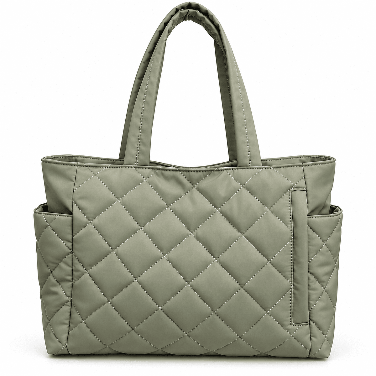 Women's Quilted Tote Bag with Multiple Compartments and Large Capacity — Odette Madeleine Women's Quilted Tote Bag with Multiple Compartments and Large Capacity — Odette Madeleine Light Green