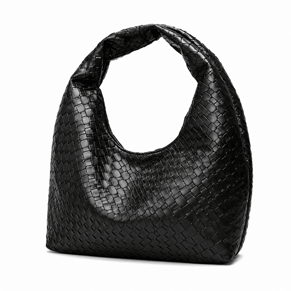 Woven Leather Large Capacity Women's Hobo Bag - Camille Woven Leather Large Capacity Women's Hobo Bag - Camille Black