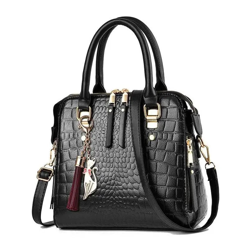 Yogodlns Luxury Crocodile Pattern Handbag Women Winter New PU Leather Tassel Shoulder Bag Brands Design Handle Bag Lady Purse Mavietto black 24x14x23cm 