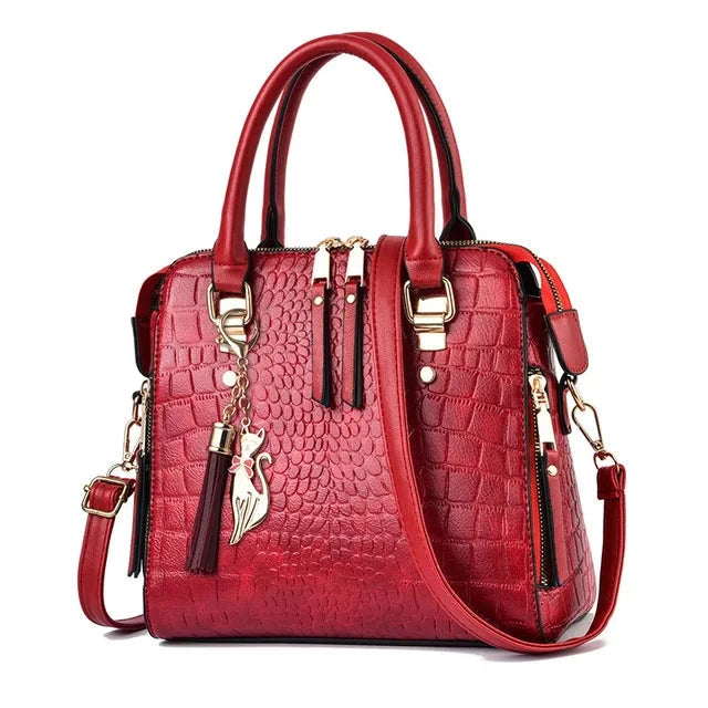 Yogodlns Luxury Crocodile Pattern Handbag Women Winter New PU Leather Tassel Shoulder Bag Brands Design Handle Bag Lady Purse Mavietto red 24x14x23cm 